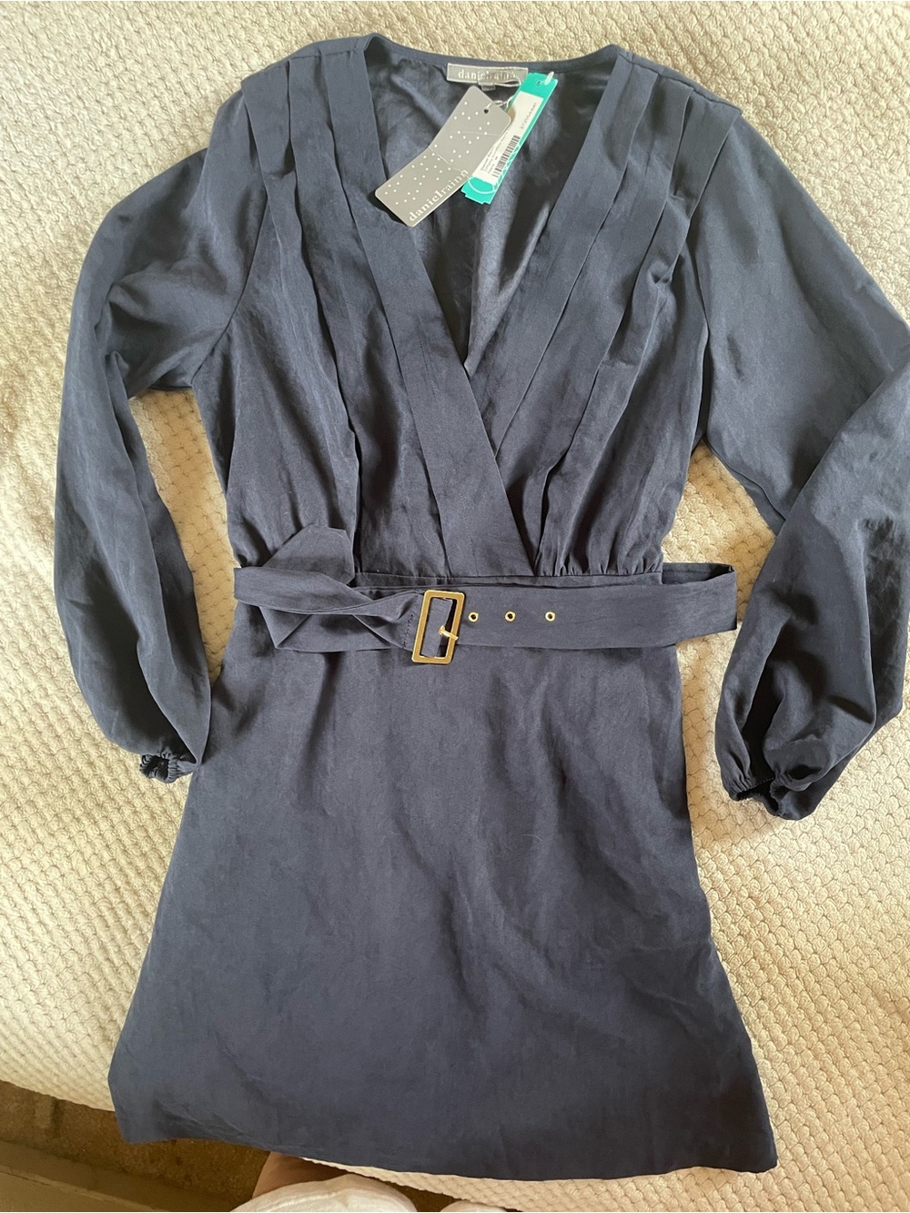 Daniel Rainn Dark Navy Long-Sleeve Belted Mini Dress
